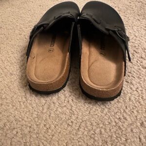 Black Women's Slip-On Mules with Cork Footbed